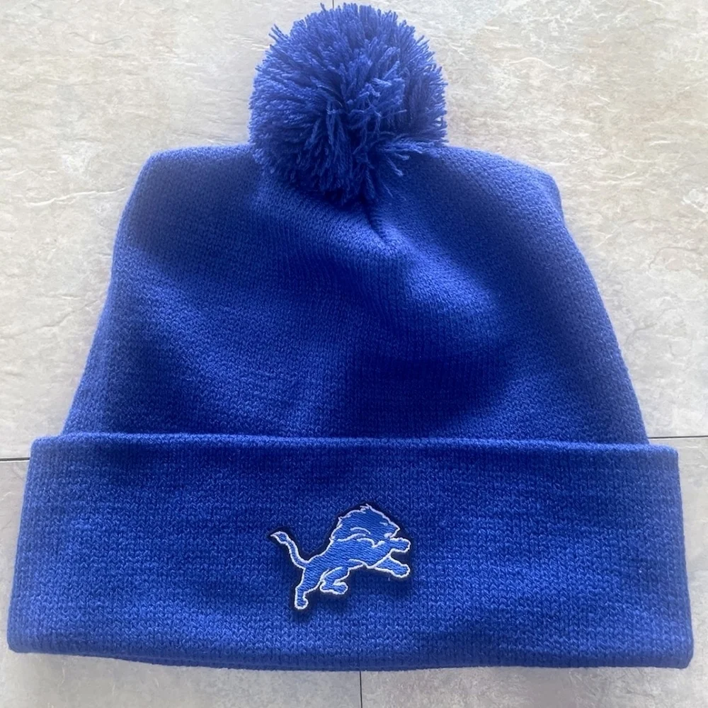 Detroit Lions pom beanie blue